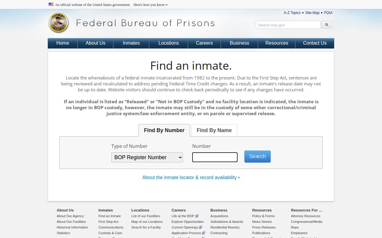 Federal BOP locator for a Medina County released inmate search