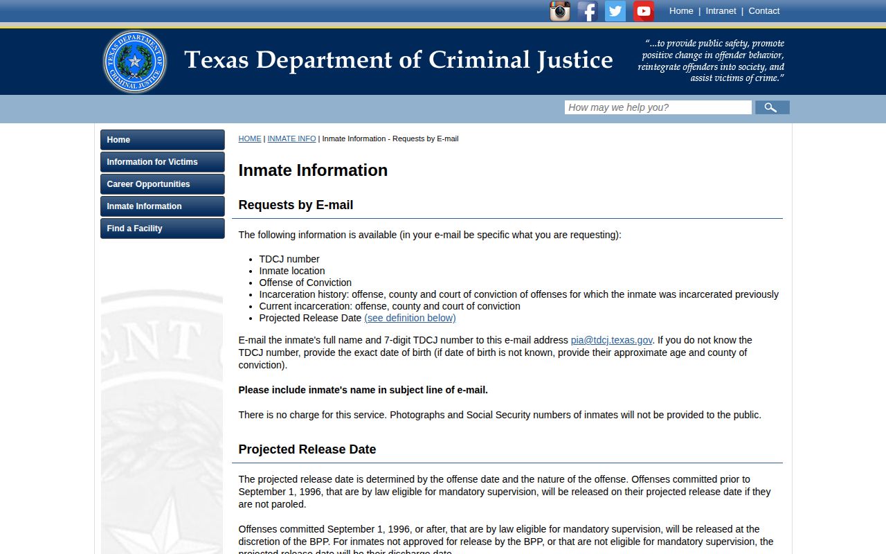 TDCJ information and Medina County released inmate record request options